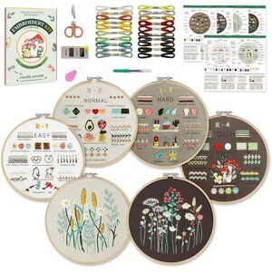 6 Stage Embroidery Kit for Beginners Adults, Easy to Learn 38 Different Stitches